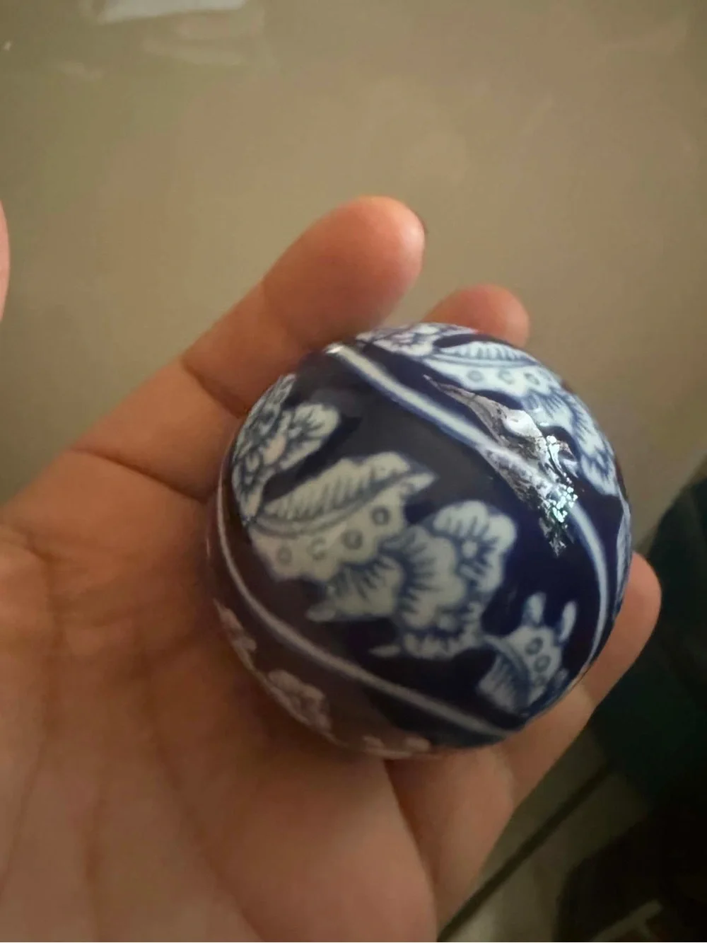 Blue and White Floral Decorative Ceramic Sphere